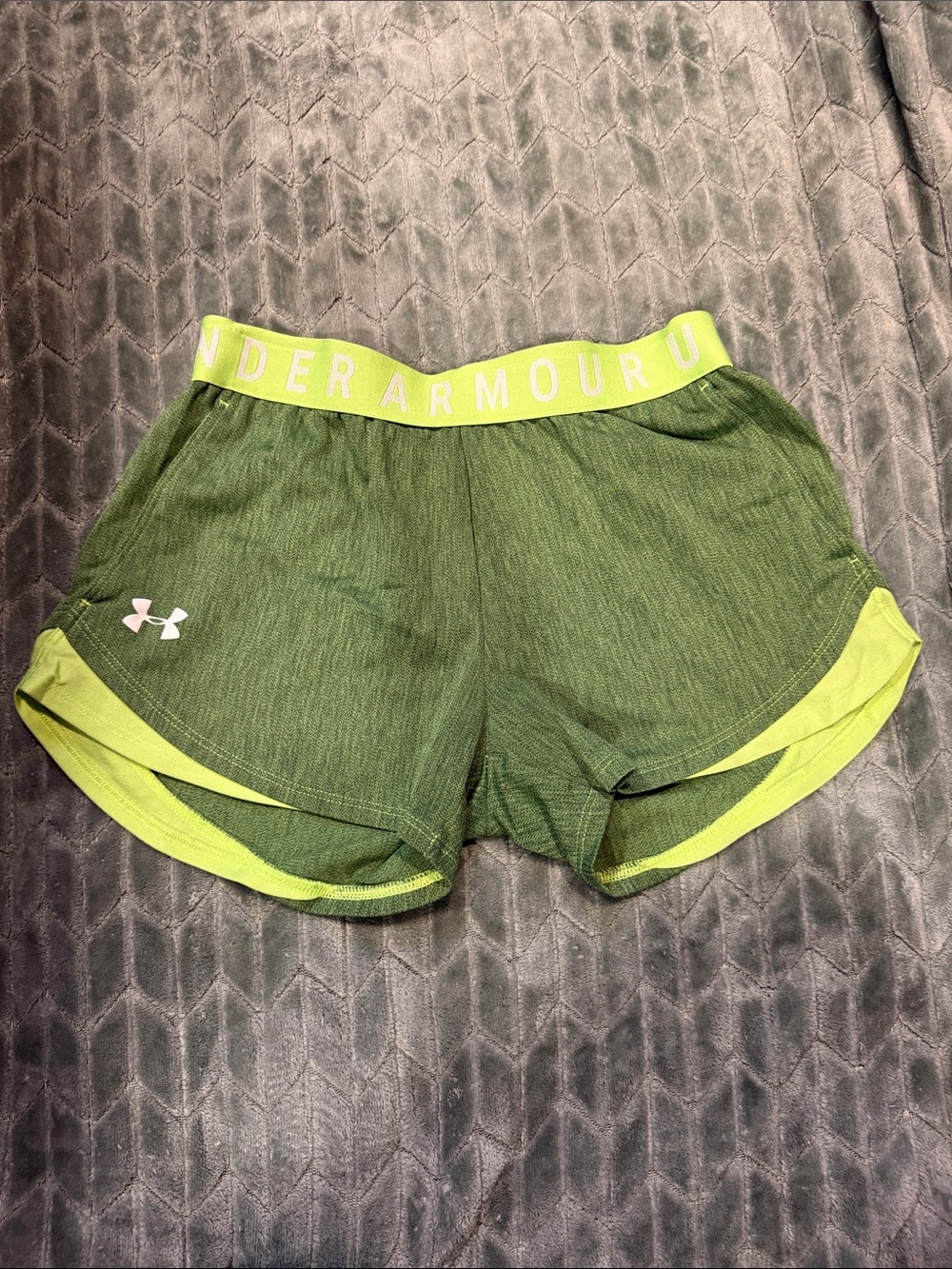 Under Armour Olive Green Women’s Athletic Shorts with Neon Trim